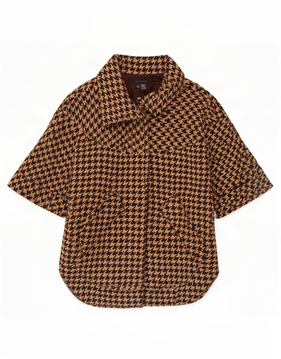 Cappotto a mantella a maniche corte da donna Zara UK 14 Lana pied de poule marrone medio