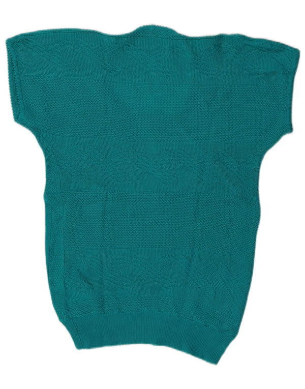 Maglione da donna vintage a maniche corte con scollo a barca UK 12 Turchese medio