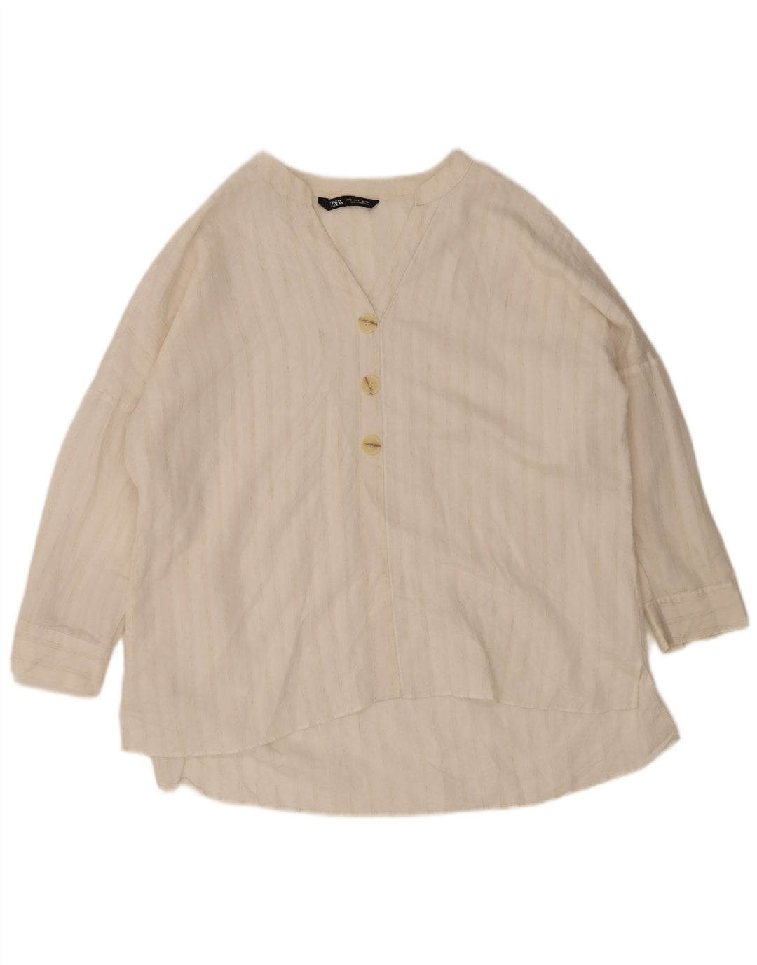 Blusa oversize da donna Zara con maniche a 3/4, taglia UK 16, a righe grandi bianche