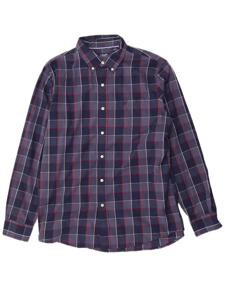 Chaps Camicia da uomo Easy Care, grande, in cotone a quadri blu navy