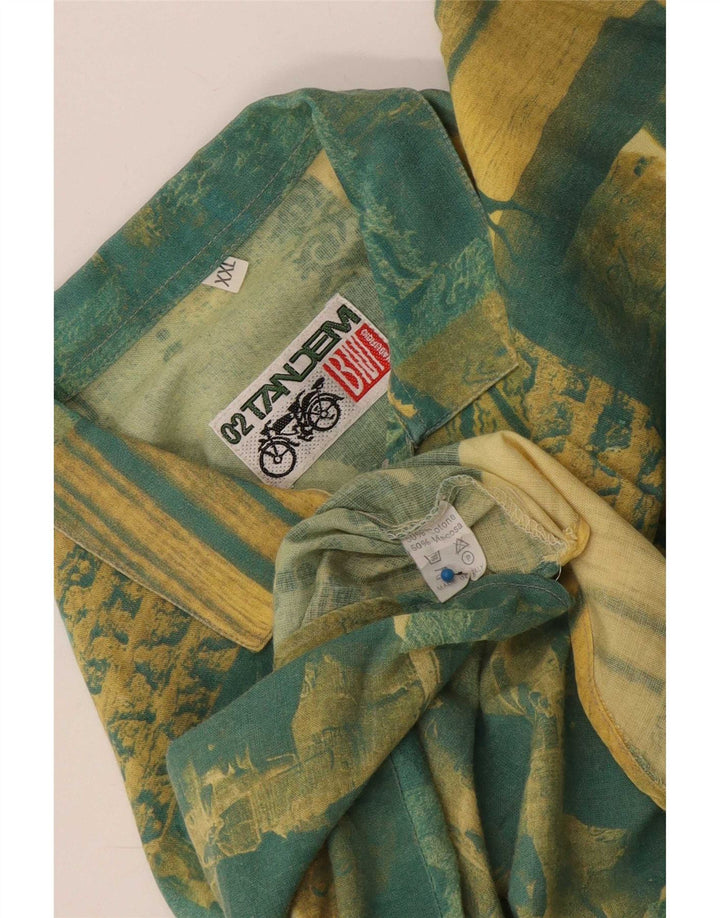 Camicia a maniche corte con grafica vintage da uomo 2XL in cotone patchwork verde