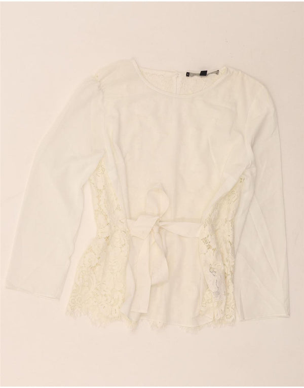 French Connection Camicetta da donna con maniche a 3/4 Top UK 10 Piccolo floreale bianco
