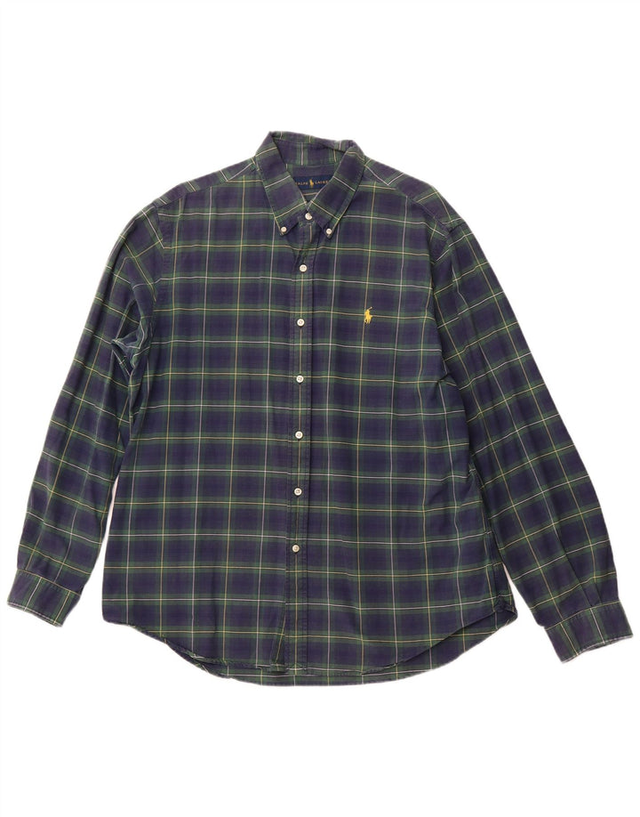 RALPH LAUREN Camicia da uomo in flanella XL in cotone a quadri blu navy