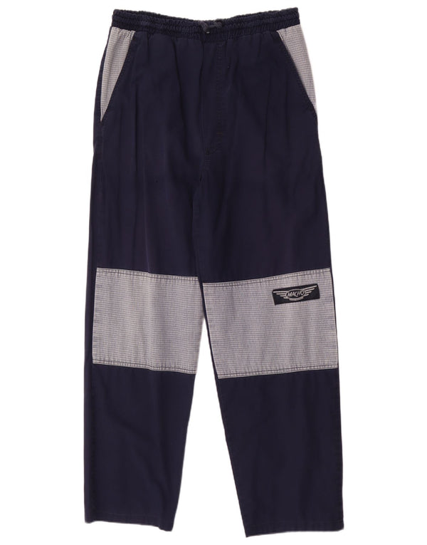 Pantaloni casual affusolati da uomo Macho W32 L30 cotone color block blu navy