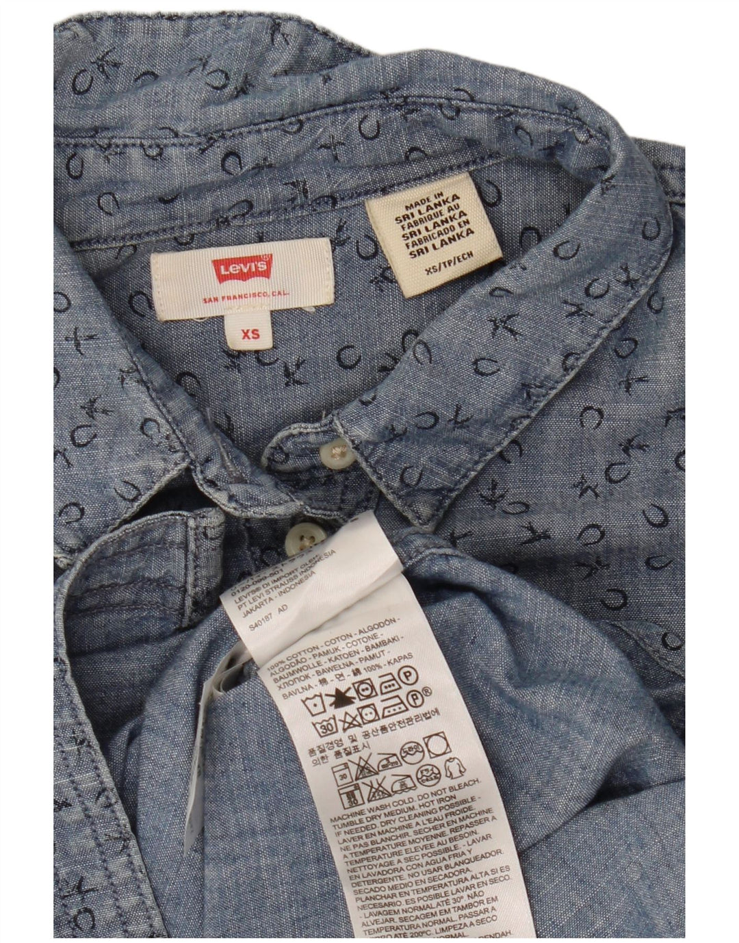 Abito camicia da donna con vestibilità ampia grafica Levi's UK 6 XS cotone maculato blu
