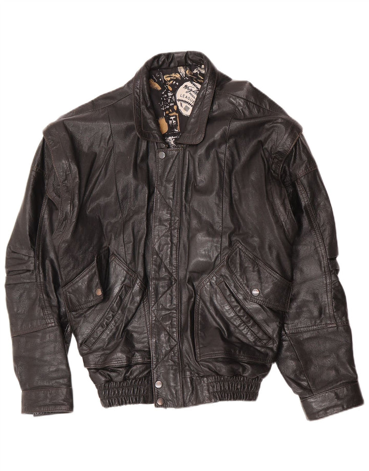 Giacca in pelle bomber da uomo C&A UK 40 grande in pelle nera
