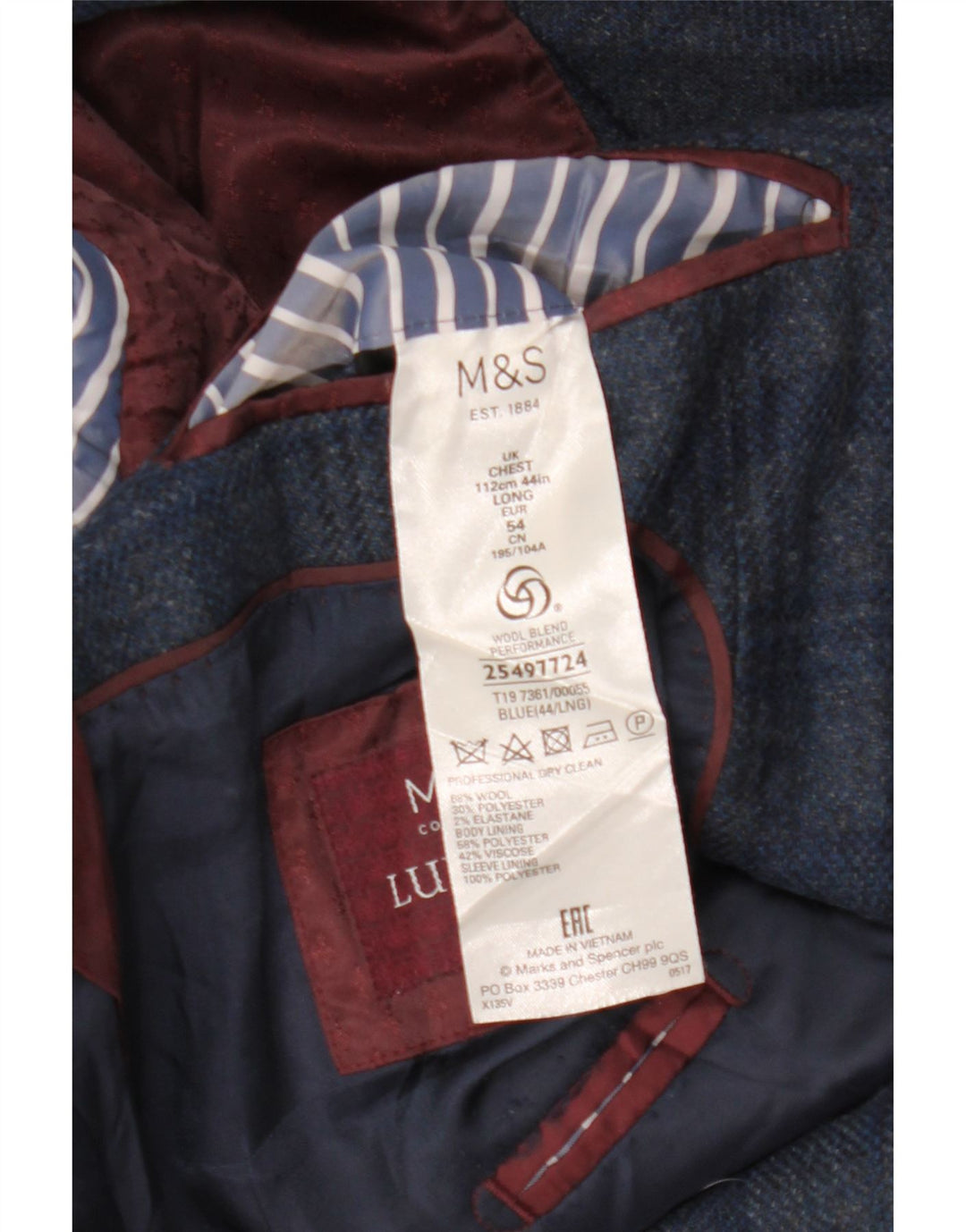 Giacca blazer a 2 bottoni Marks & Spencer da uomo UK 44 2XL lana a quadri blu