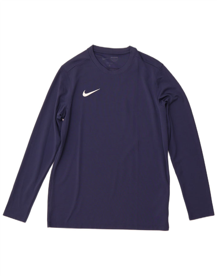NIKE Top da uomo Dri Fit slim fit a maniche lunghe grande in poliestere blu navy