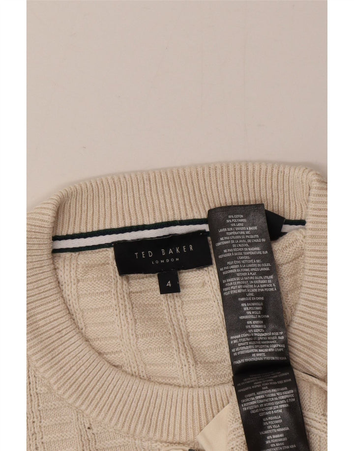 Maglione maglione girocollo da uomo Ted Baker taglia 4 grande cotone beige
