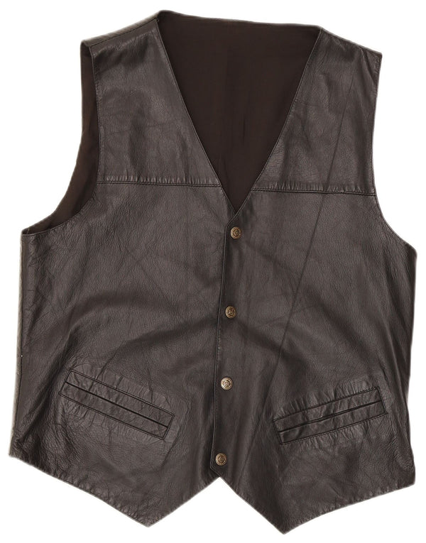 Gilet in pelle da uomo vintage medio nero