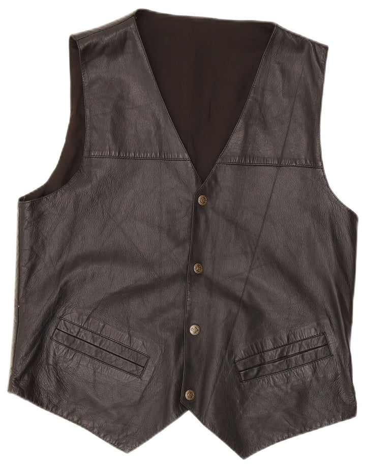 Gilet in pelle da uomo vintage medio nero