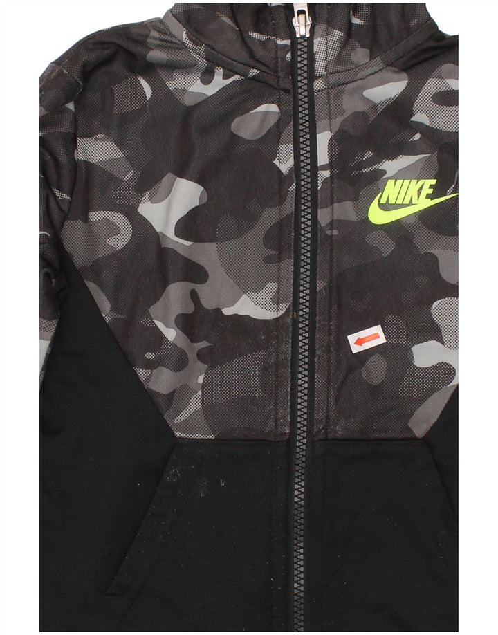 NIKE Boys Tracksuit Top Jacket 3-4 Years Black Camouflage Polyester