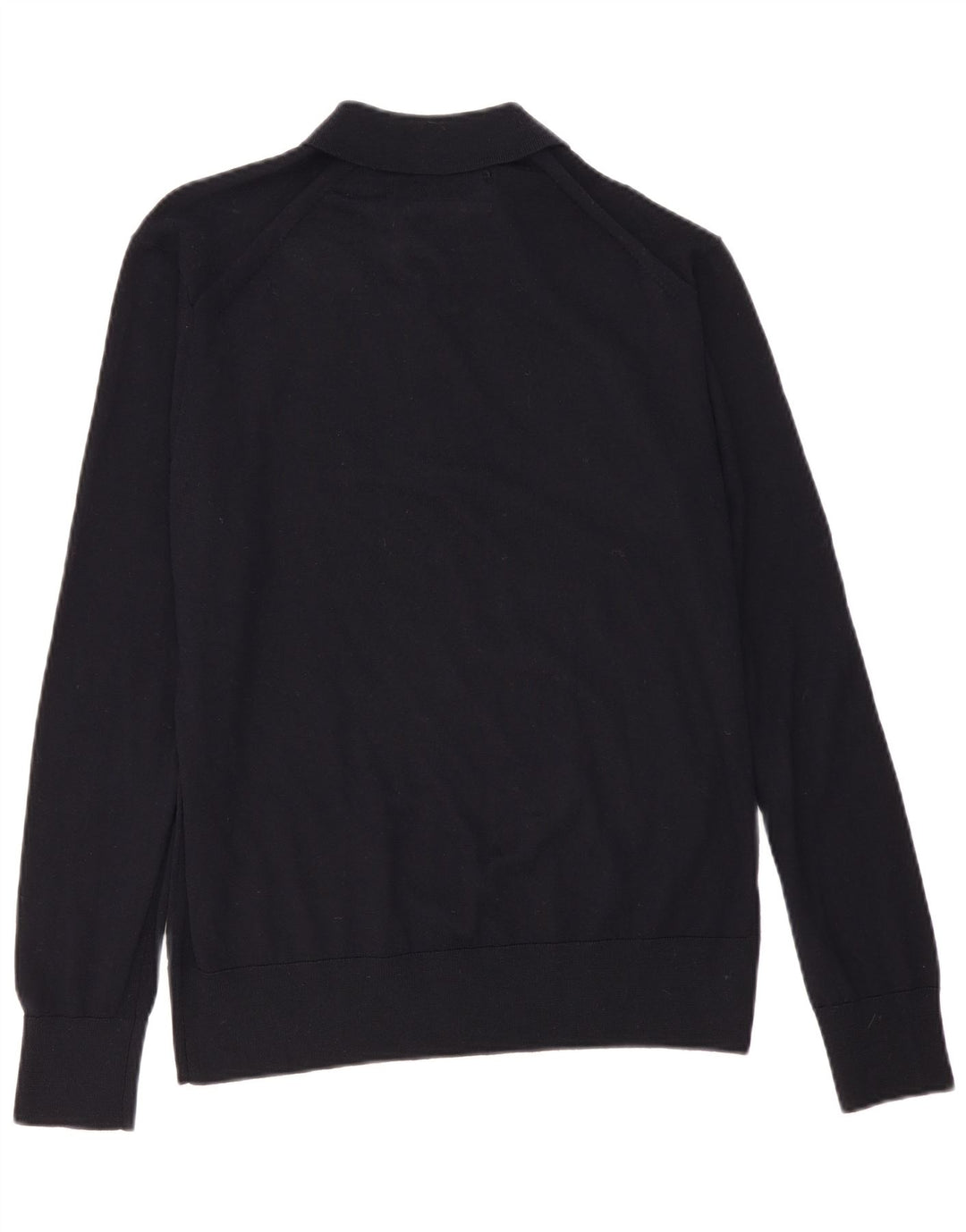 Maglione vintage da uomo con collo a polo, lana merino media blu navy