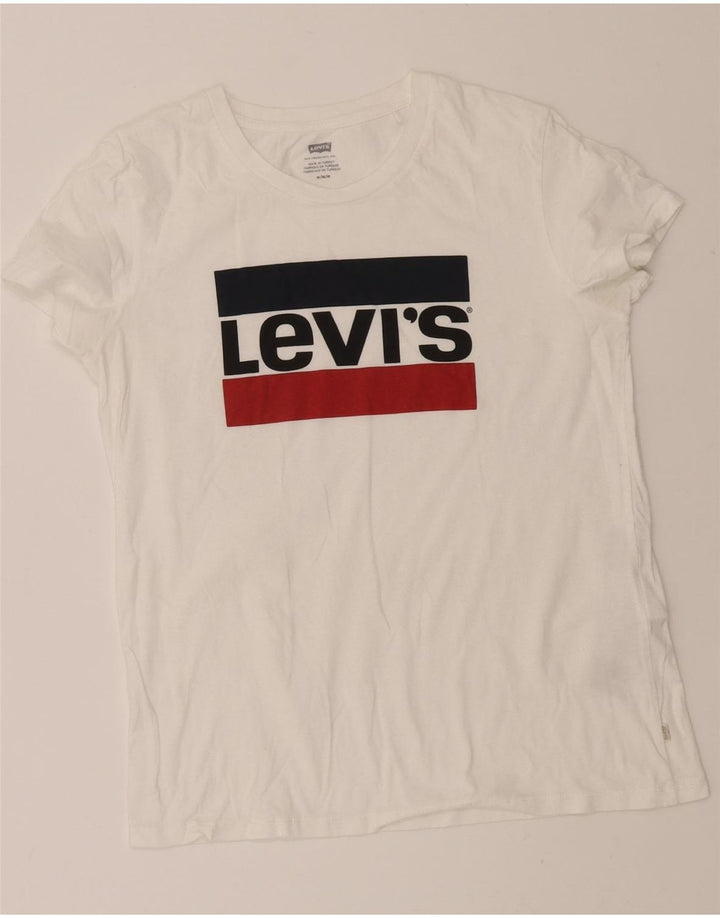 LEVI'S Womens Graphic T-Shirt Top UK 12 Medium White Cotton Vintage Levi's and Second-Hand Levi's from Messina Hembry 