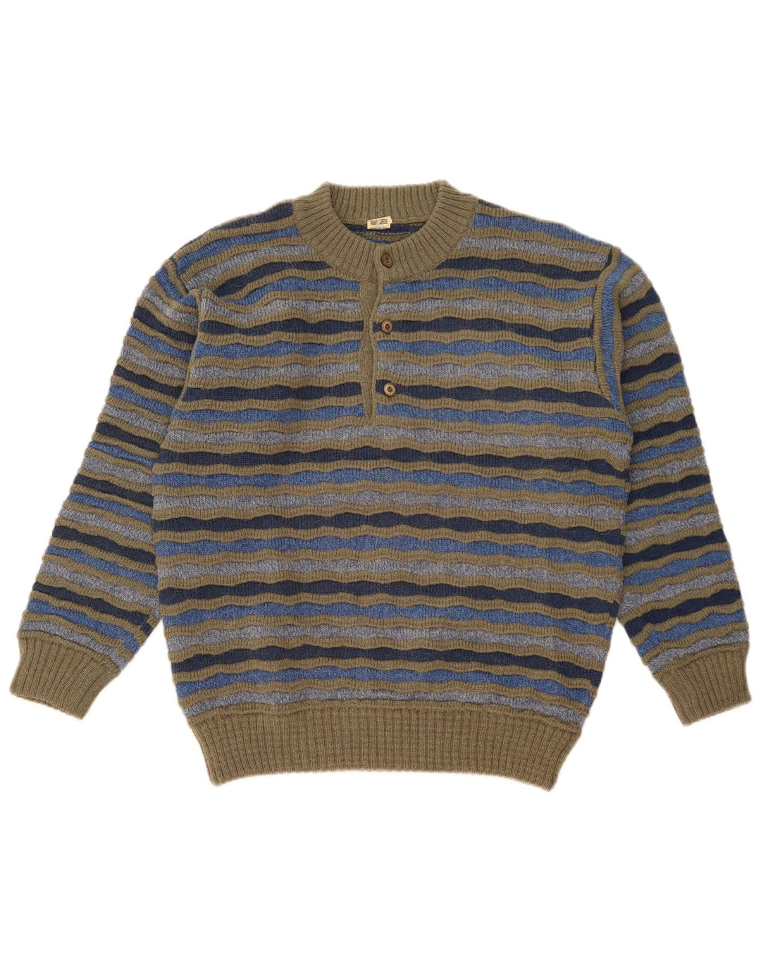 Maglione vintage da uomo con collo a bottoni IT 48 a righe multicolori medie