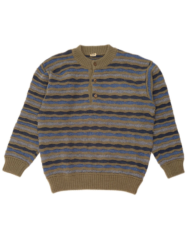 Maglione vintage da uomo con collo a bottoni IT 48 a righe multicolori medie