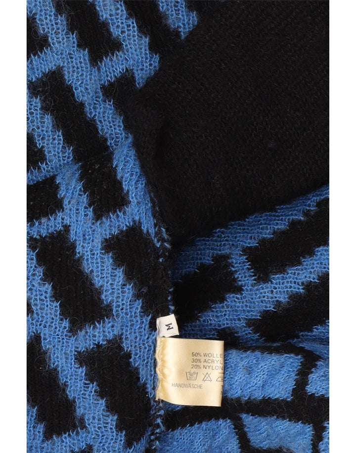 Maglione cardigan oversize a linea lunga da donna vintage UK 14 check blu medio