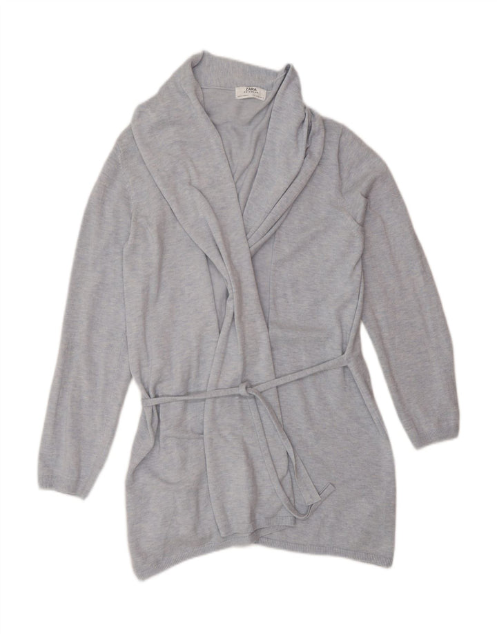 Maglione cardigan lungo da donna Zara UK 14 Viscosa blu medio