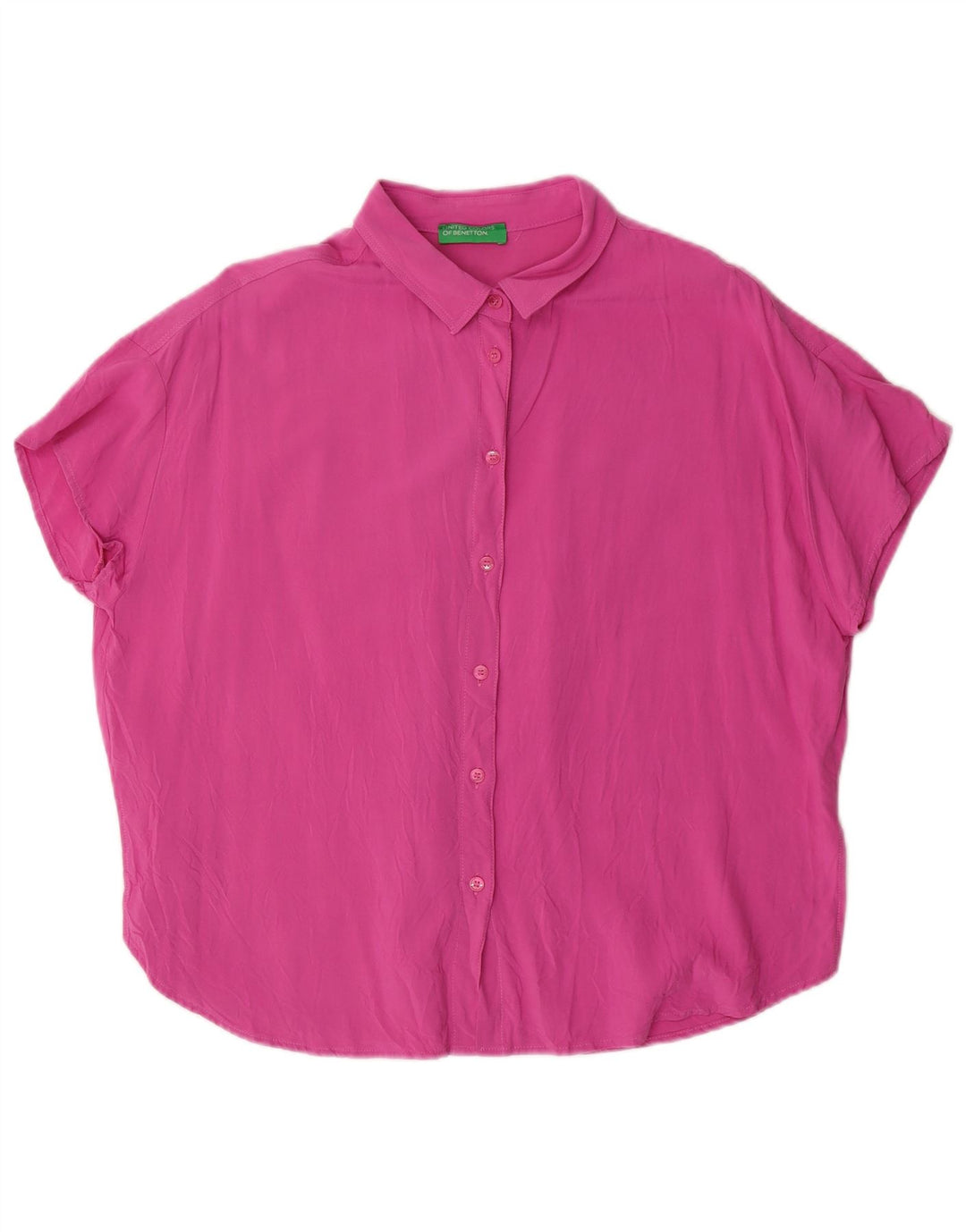 BENETTON Camicia oversize a maniche corte da donna UK 6 XS Rosa Viscosa