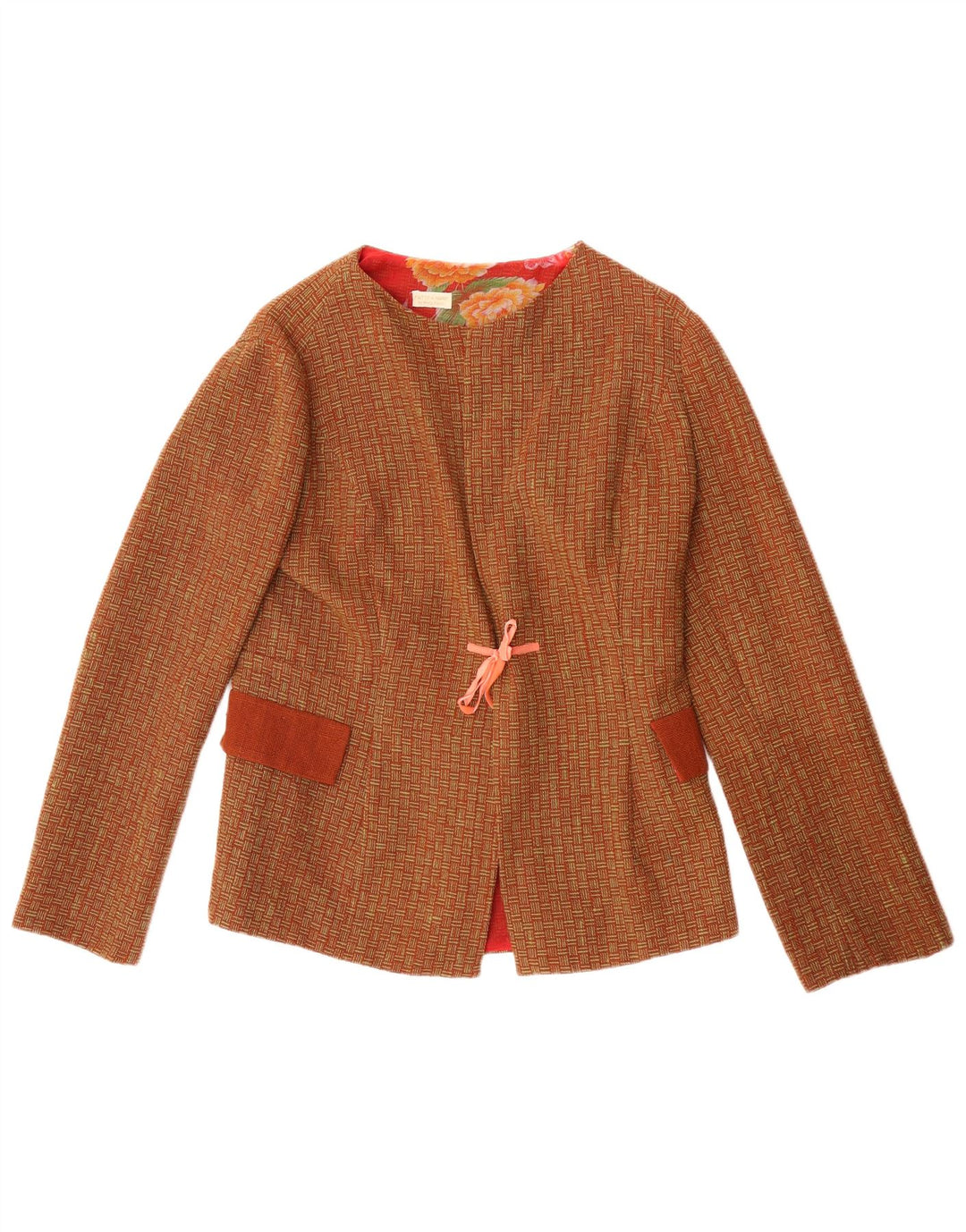 Giacca blazer da donna Fatto a Mano UK 8 Small Lana geometrica marrone