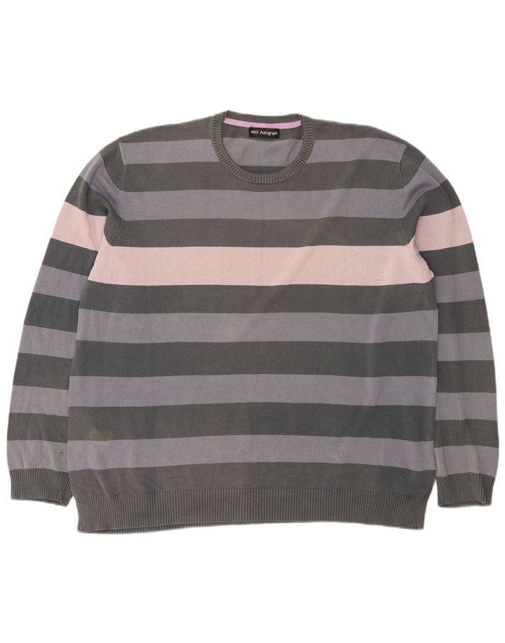 Maglione maglione girocollo autografo da uomo Marks & Spencer 2XL a righe grigie