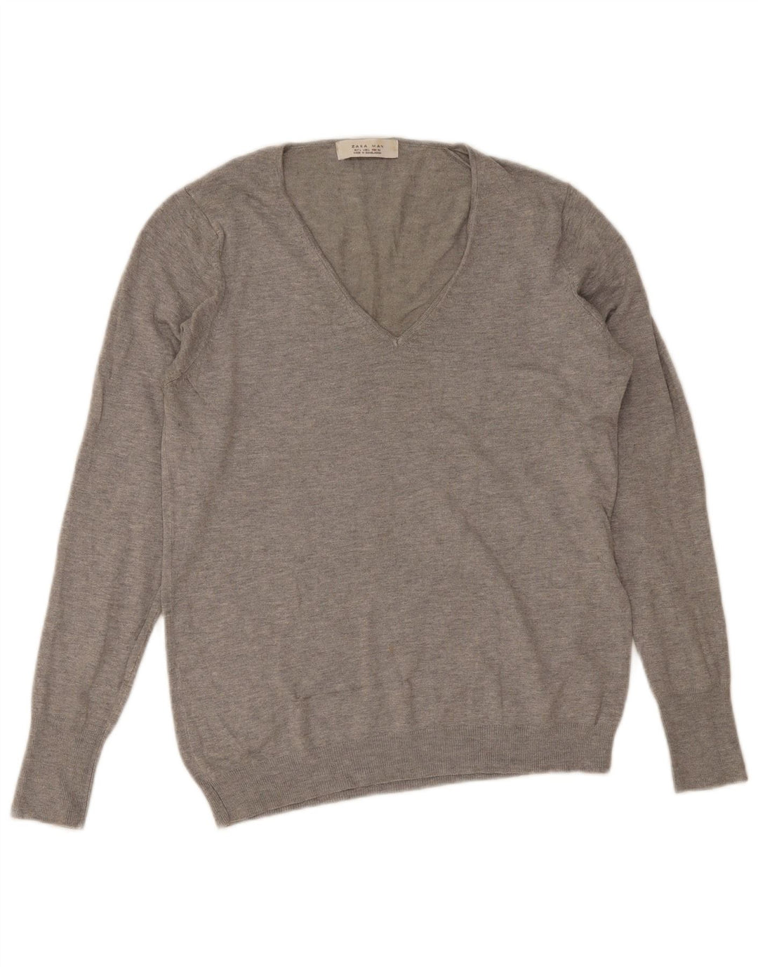 Maglione Zara da uomo con scollo a V grande grigio
