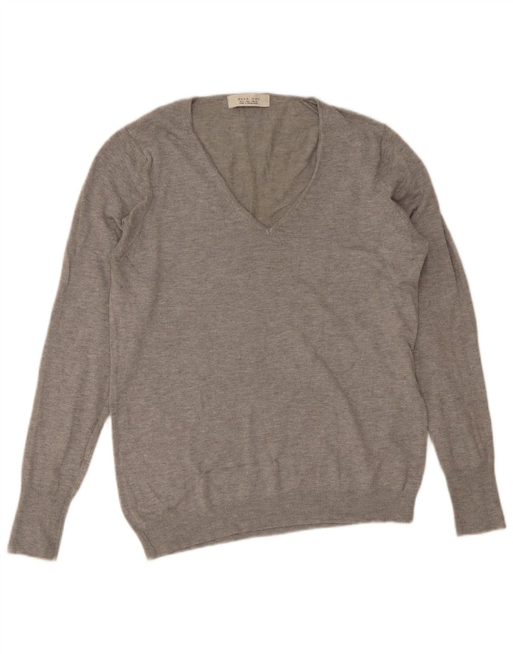 Maglione Zara da uomo con scollo a V grande grigio