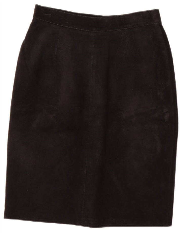 Gonna vintage in pelle scamosciata da donna IT 40 piccola W24 nera