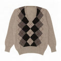 Maglione vintage da uomo con scollo a V piccolo grigio a rombi/diamante