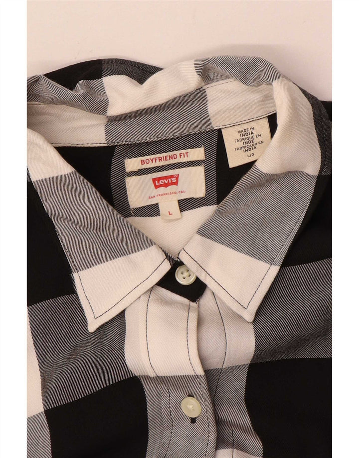 Levi's Camicia da donna in flanella da fidanzato UK 16 Large Black Gingham