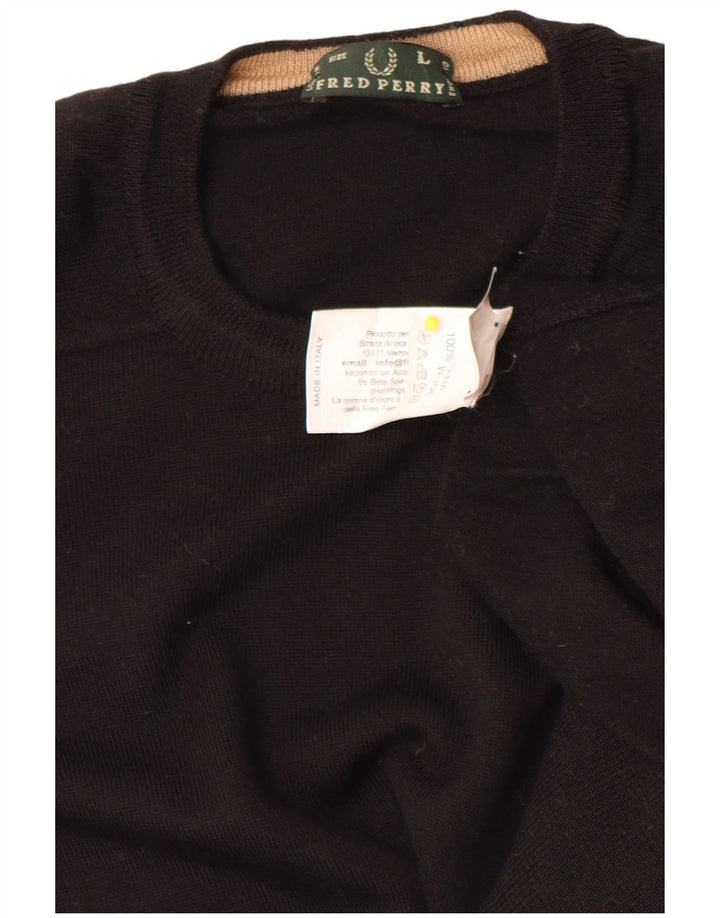 Maglione maglione girocollo da uomo Fred Perry grande lana nera