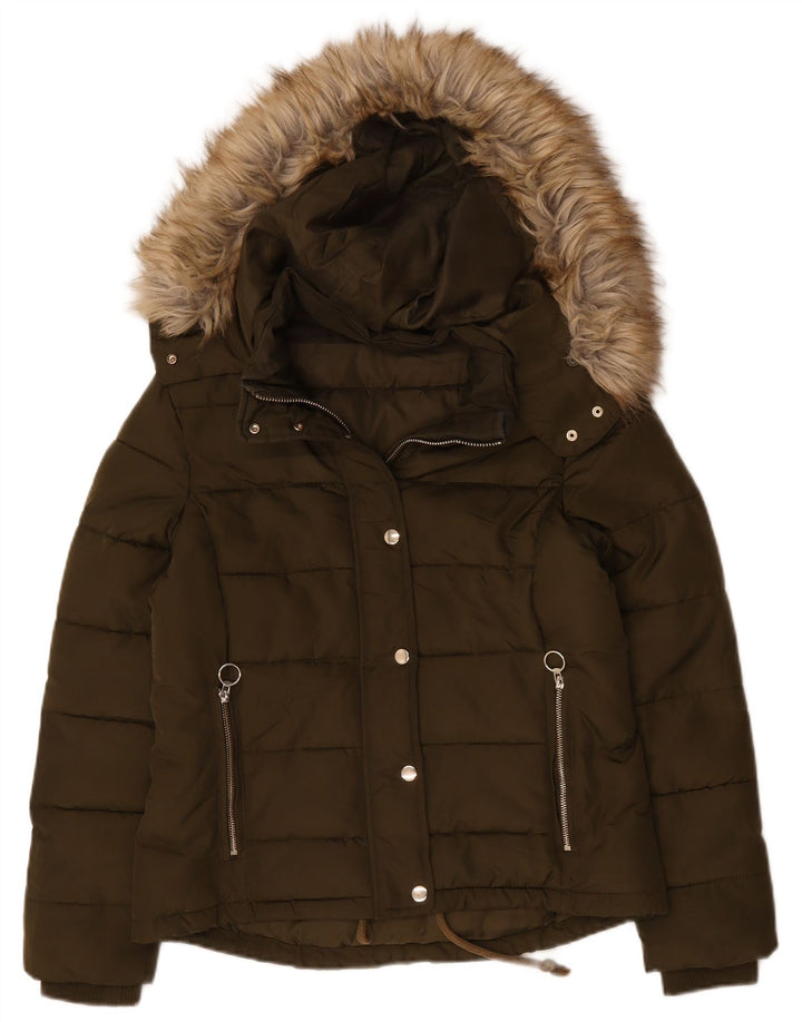 Giacca imbottita con cappuccio da donna Topshop UK 12 poliestere kaki medio