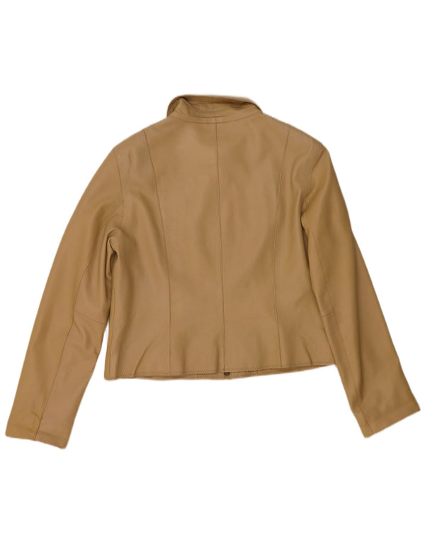 Helium Womens Crop Leather Jacket UK 14 Medium Beige Leather