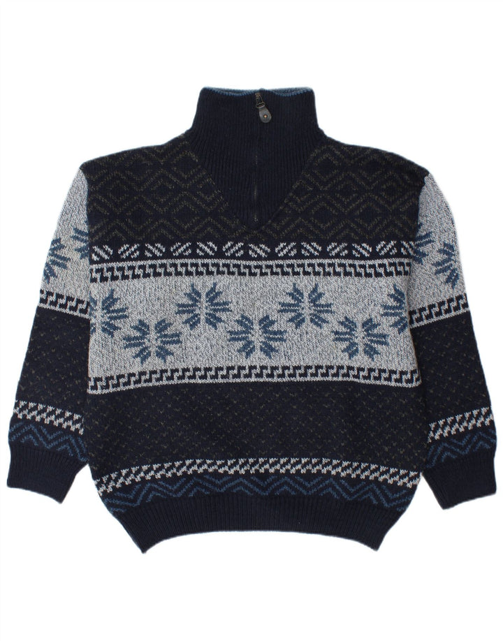 CAMARGUE Maglione da uomo con collo con zip, blu navy medio, Fair Isle invernale