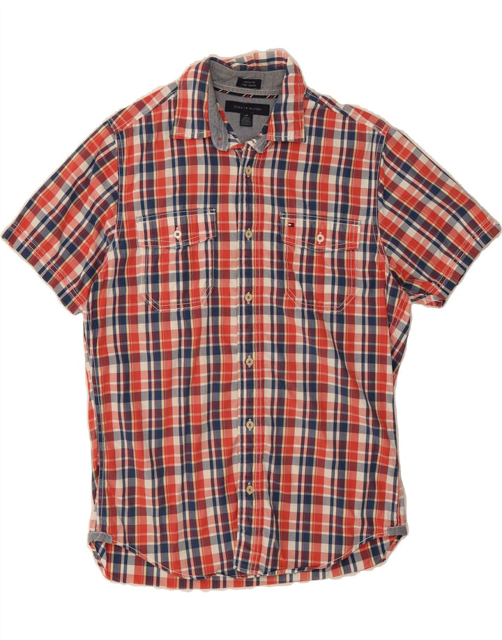 TOMMY HILFIGER Mens Custom Fit Short Sleeve Shirt Small Red Check Cotton Vintage Tommy Hilfiger and Second-Hand Tommy Hilfiger from Messina Hembry 
