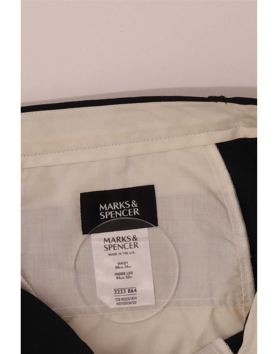 Pantaloni da abito con pegging da uomo Marks & Spencer W34 L33 poliestere blu navy