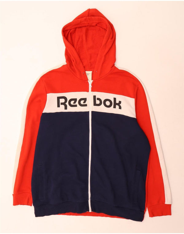 Felpa con cappuccio e zip grafica da uomo Reebok XL in cotone color block rosso
