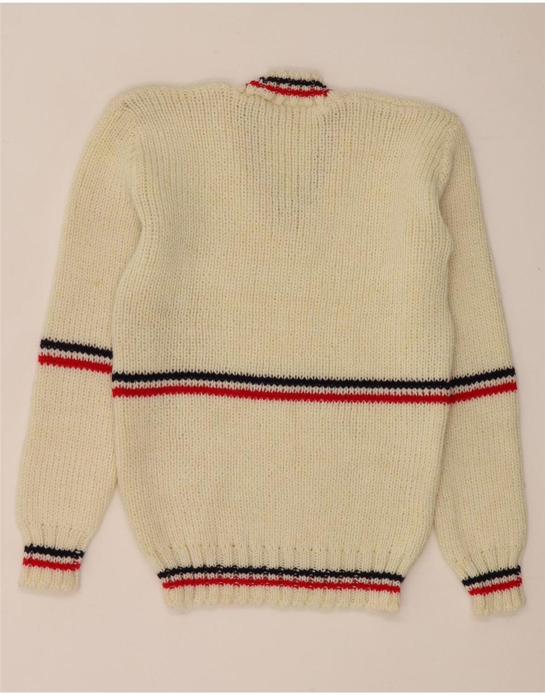 Maglione vintage da uomo con scollo a V piccolo a righe bianche