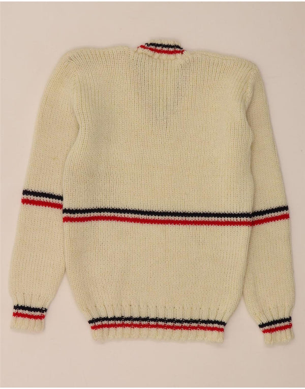 Maglione vintage da uomo con scollo a V piccolo a righe bianche