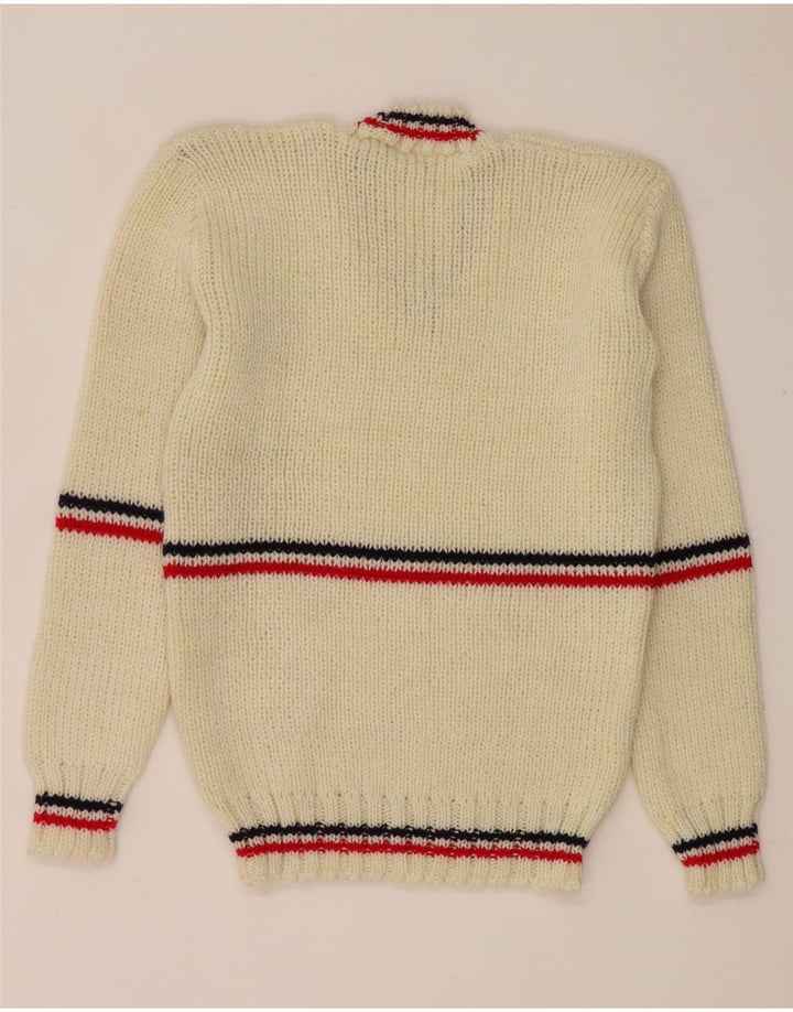 Maglione vintage da uomo con scollo a V piccolo a righe bianche