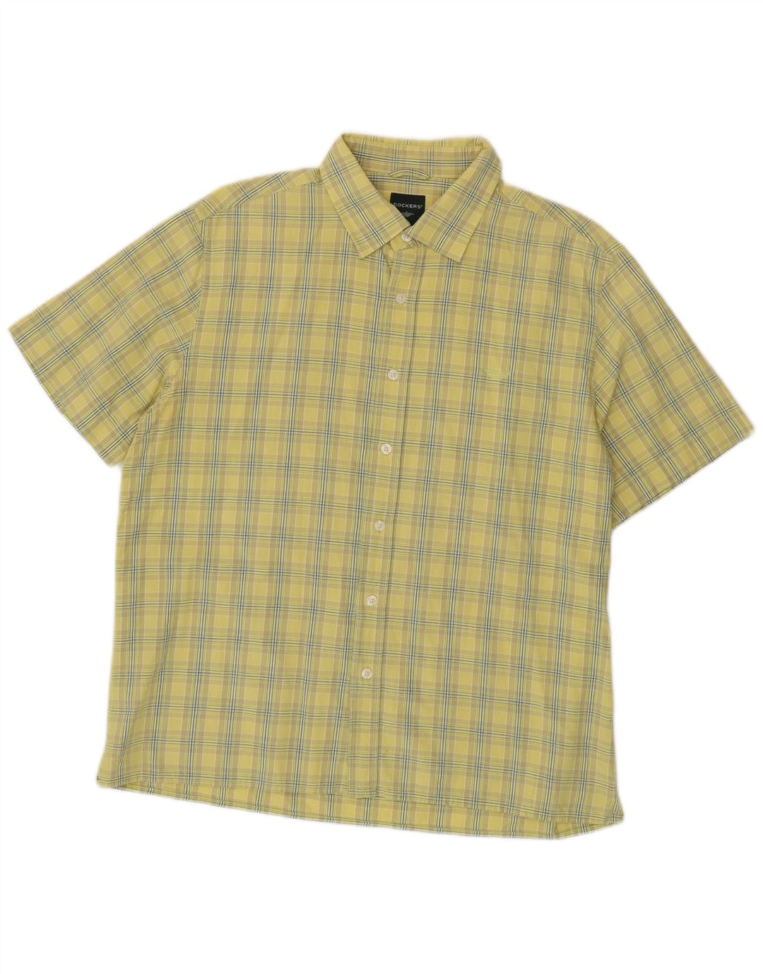 DOCKERS Camicia da uomo a maniche corte taglia 42/44 grande quadretto giallo