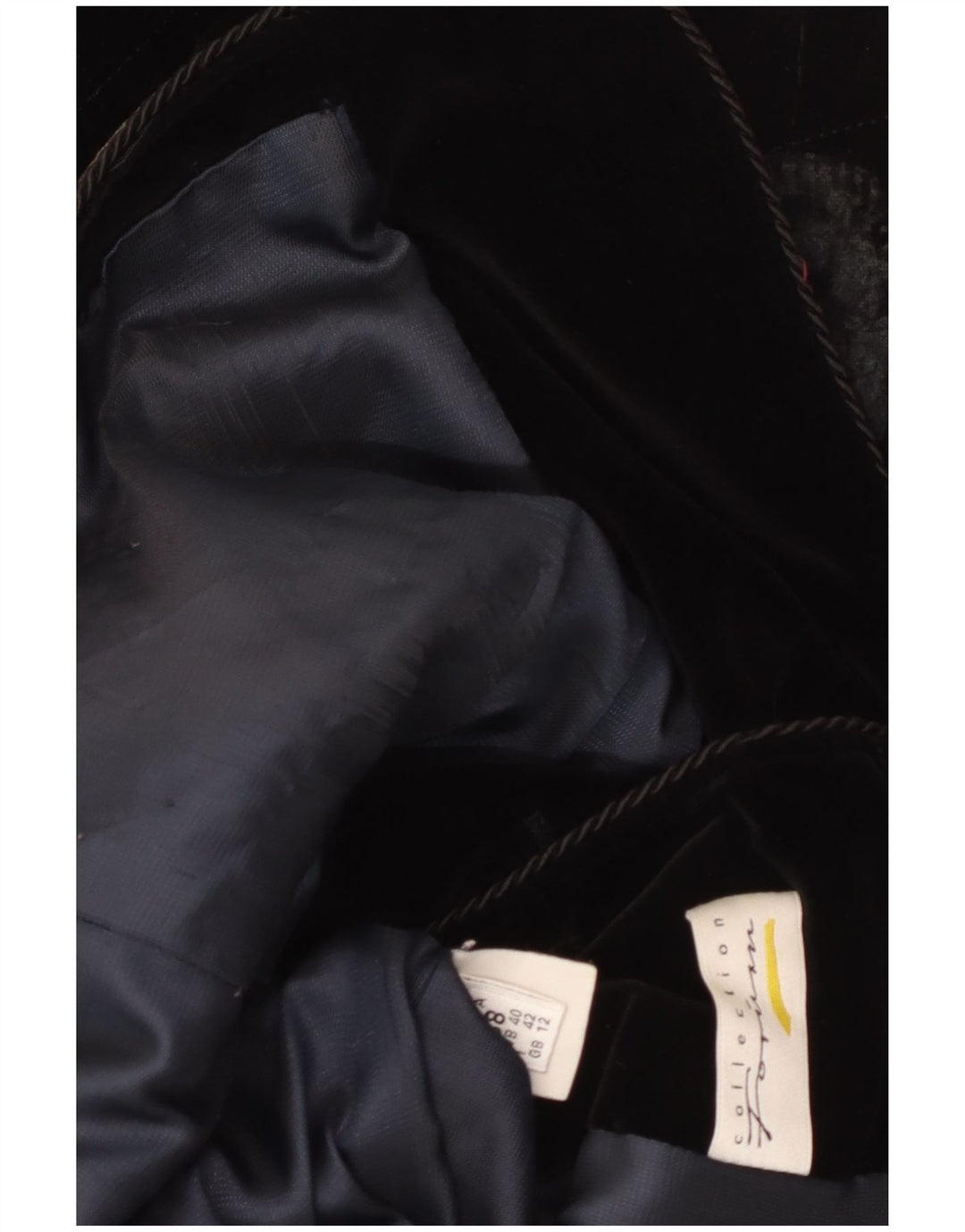 Soprabito vintage in velluto grafico da donna UK 12 medio nero floreale