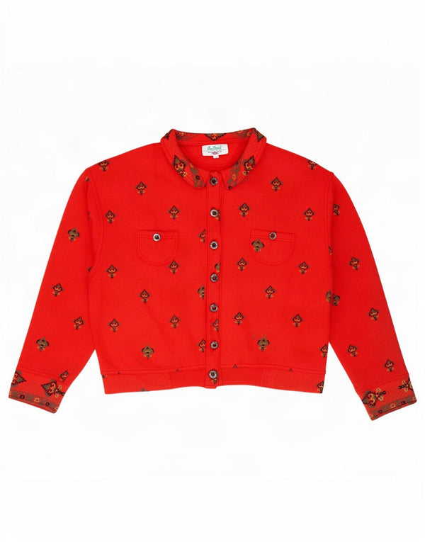 Vintage Womens Crop Tracksuit Top Jacket IT 46 Large Red Paisley Cotton