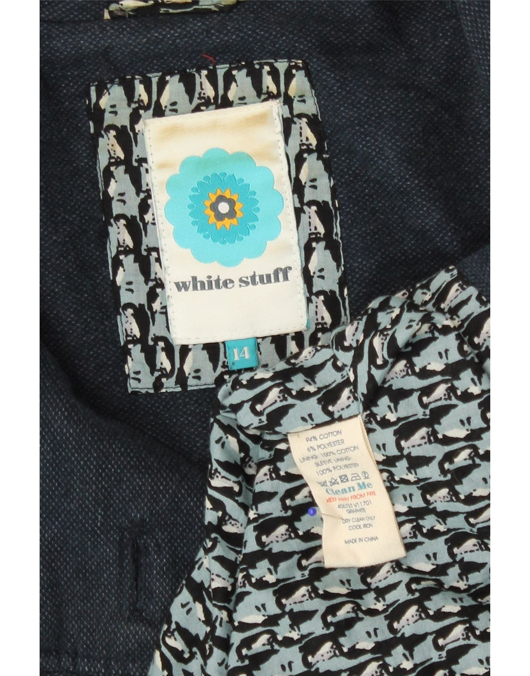 Cappotto doppiopetto da donna White Stuff UK 14 Cotone medio blu navy