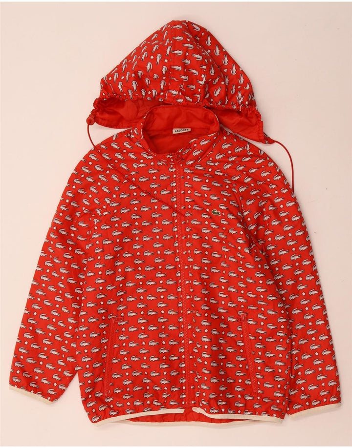 Giacca a vento con cappuccio grafica per ragazze Lacoste 11-12 anni in poliestere rosso