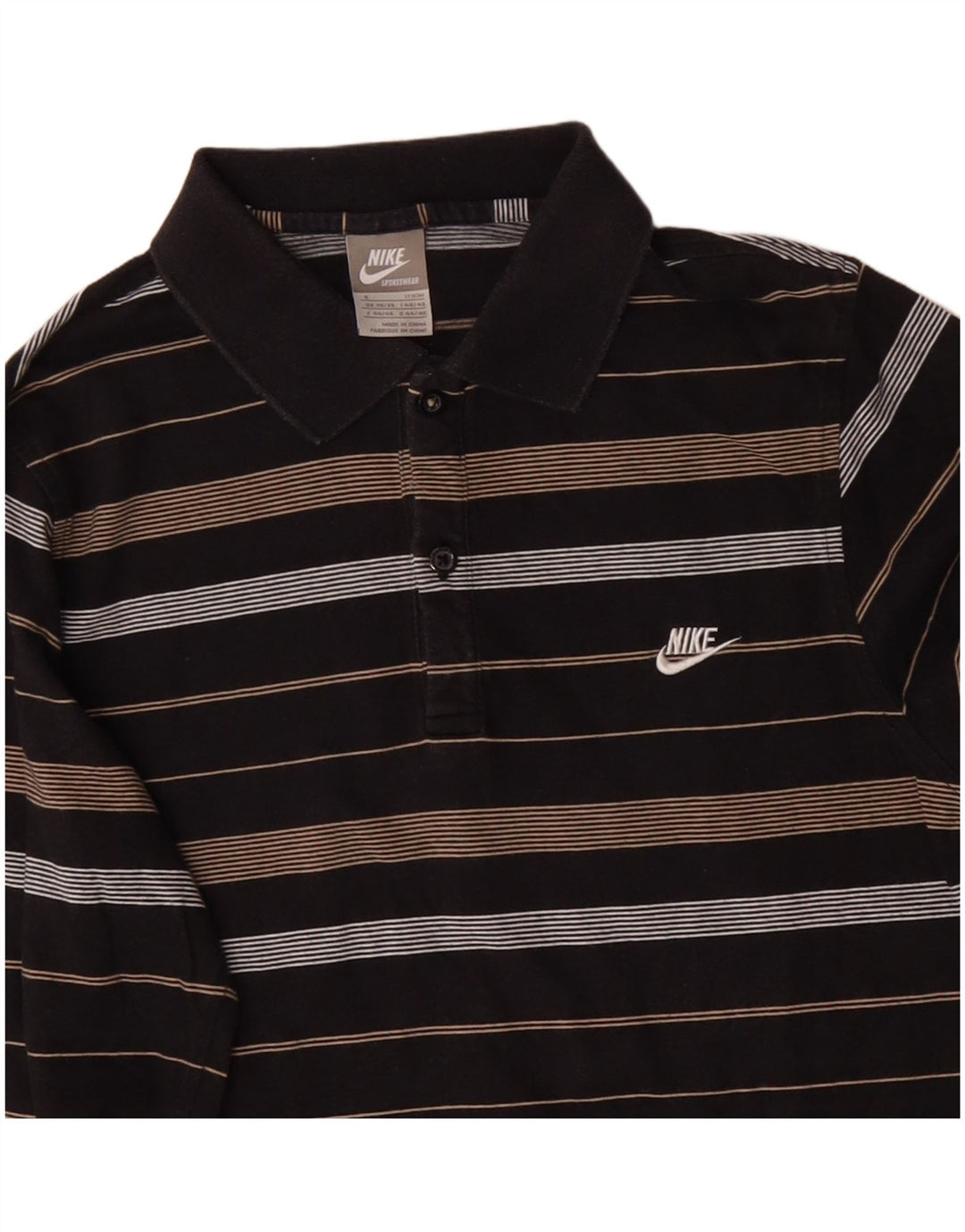 Polo NIKE da uomo a maniche lunghe piccola in cotone a righe nere