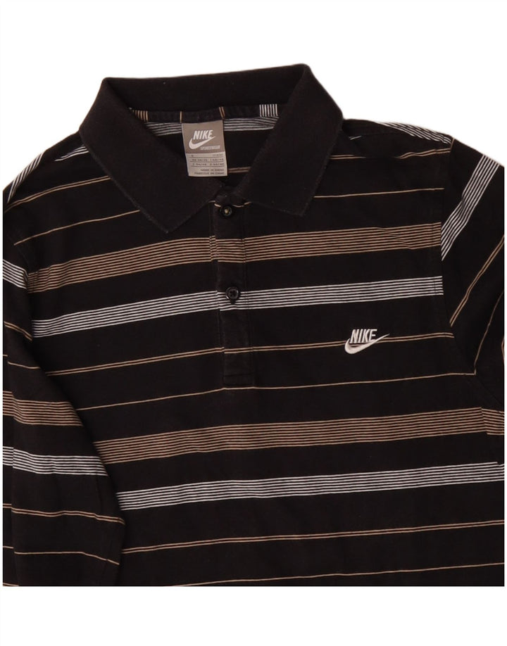 Polo NIKE da uomo a maniche lunghe piccola in cotone a righe nere