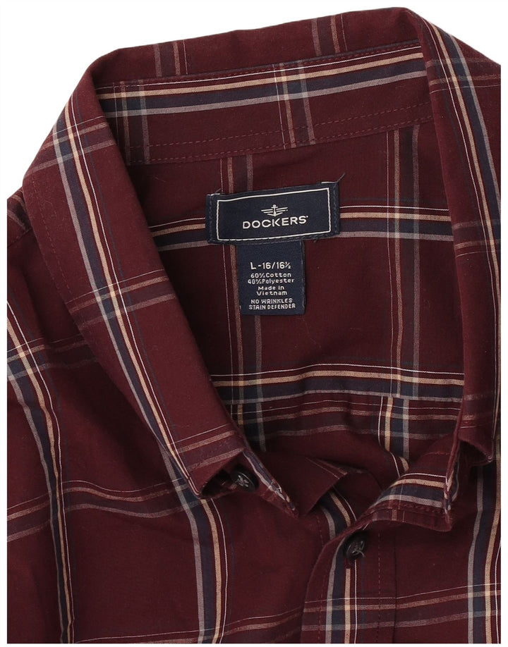 Camicia da uomo Dockers taglia 16 16 1/2 grande cotone a quadri rossi