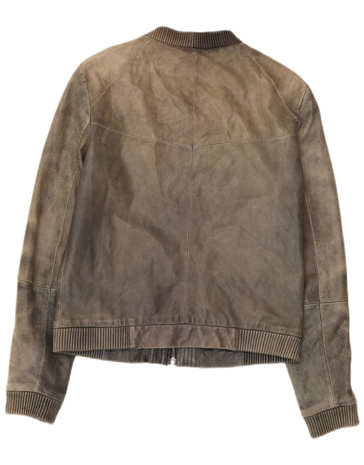Giacca in pelle da donna Mango UK 12 Pelle grigio medio