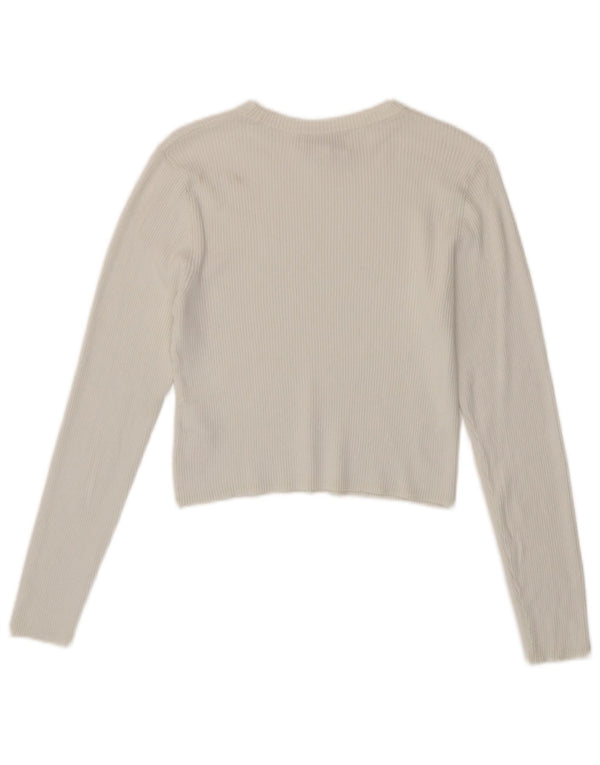 Marks & Spencer Top corto da donna a maniche lunghe UK 14 Viscosa bianca media